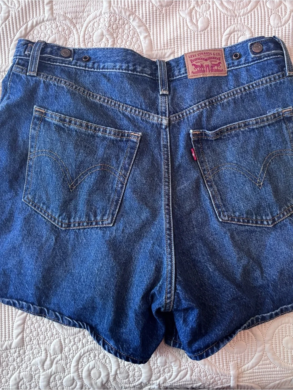 Levi Cinch Waist Dark Blue Denim Shorts